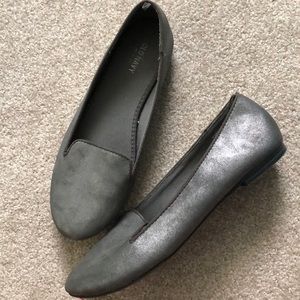 Metallic grey slip on shoes